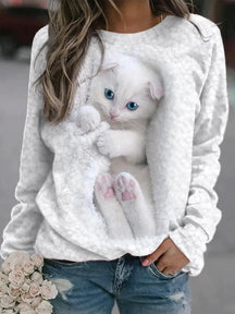 Women Cute 3D Cat Print Graphic Sweatshirt