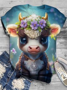 Tie-dye Highland Cow Print T-shirt