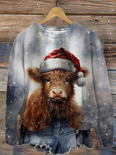 Santa Hat Highland Cow Long Sleeve Printed Top