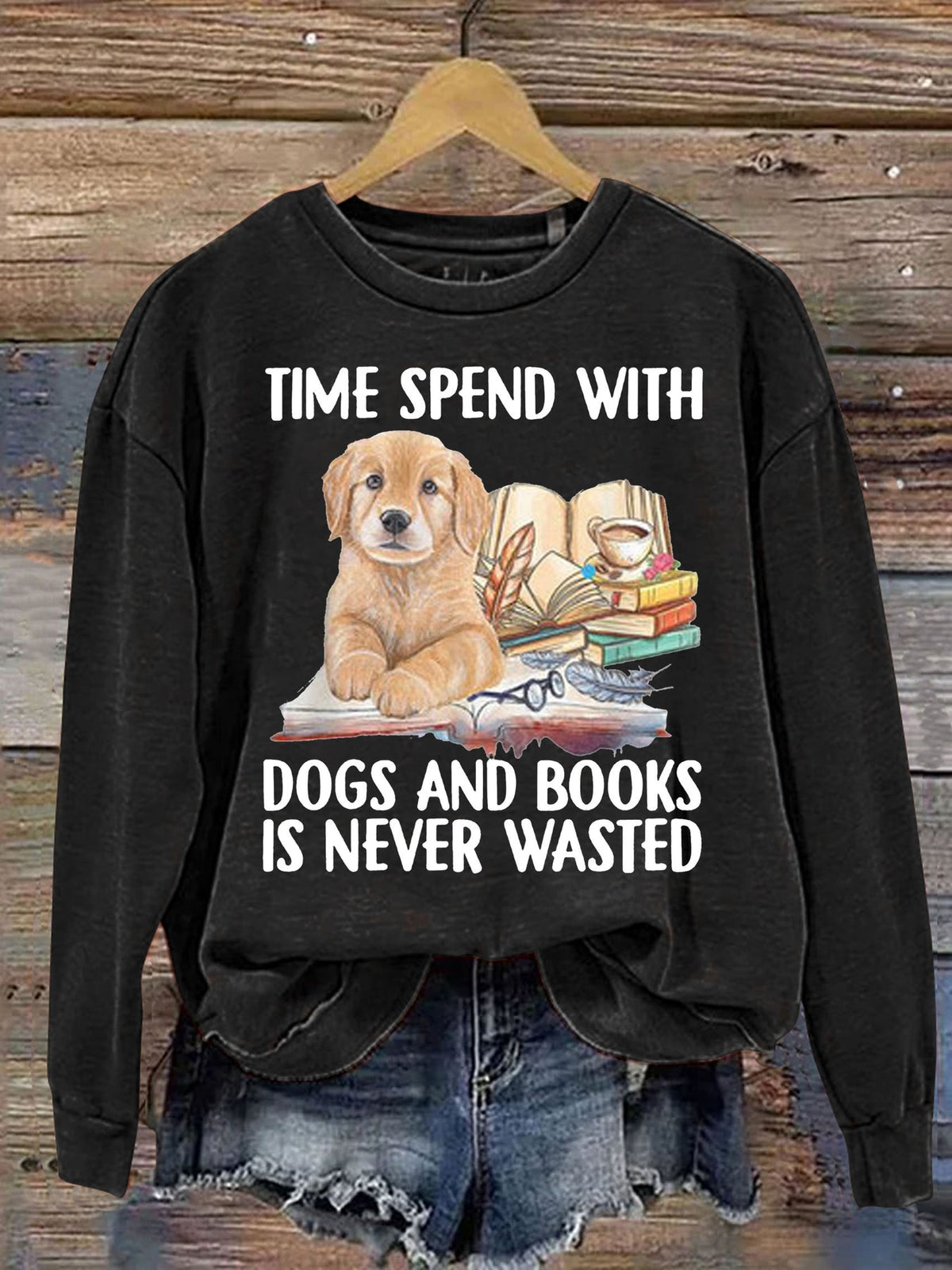 Casual Dog And Book Lover Letter Print Sweatshirt