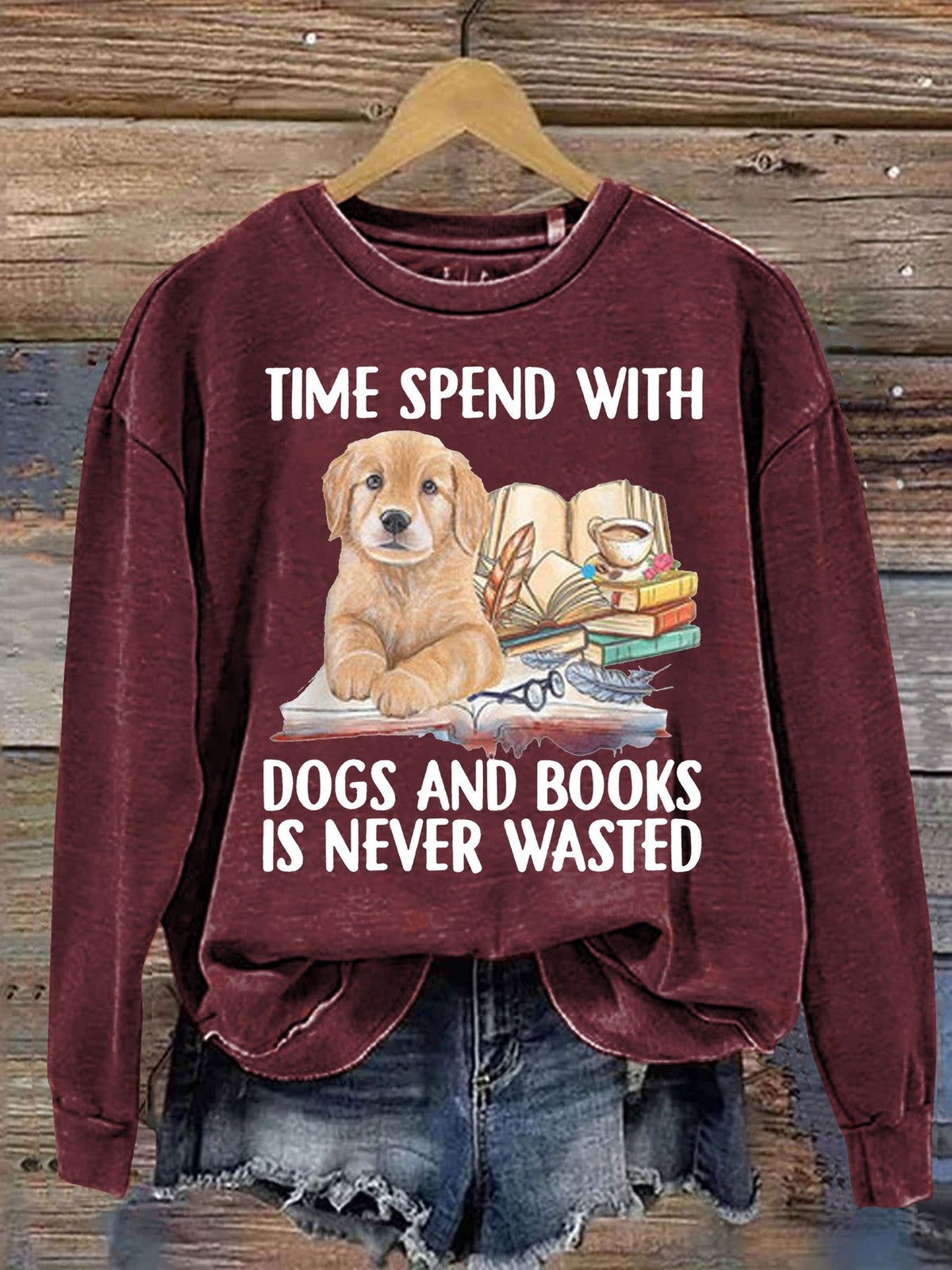 Casual Dog And Book Lover Letter Print Sweatshirt