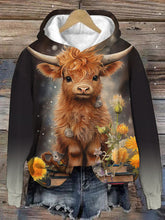 Sunflower Highland Cow Print Hoodie