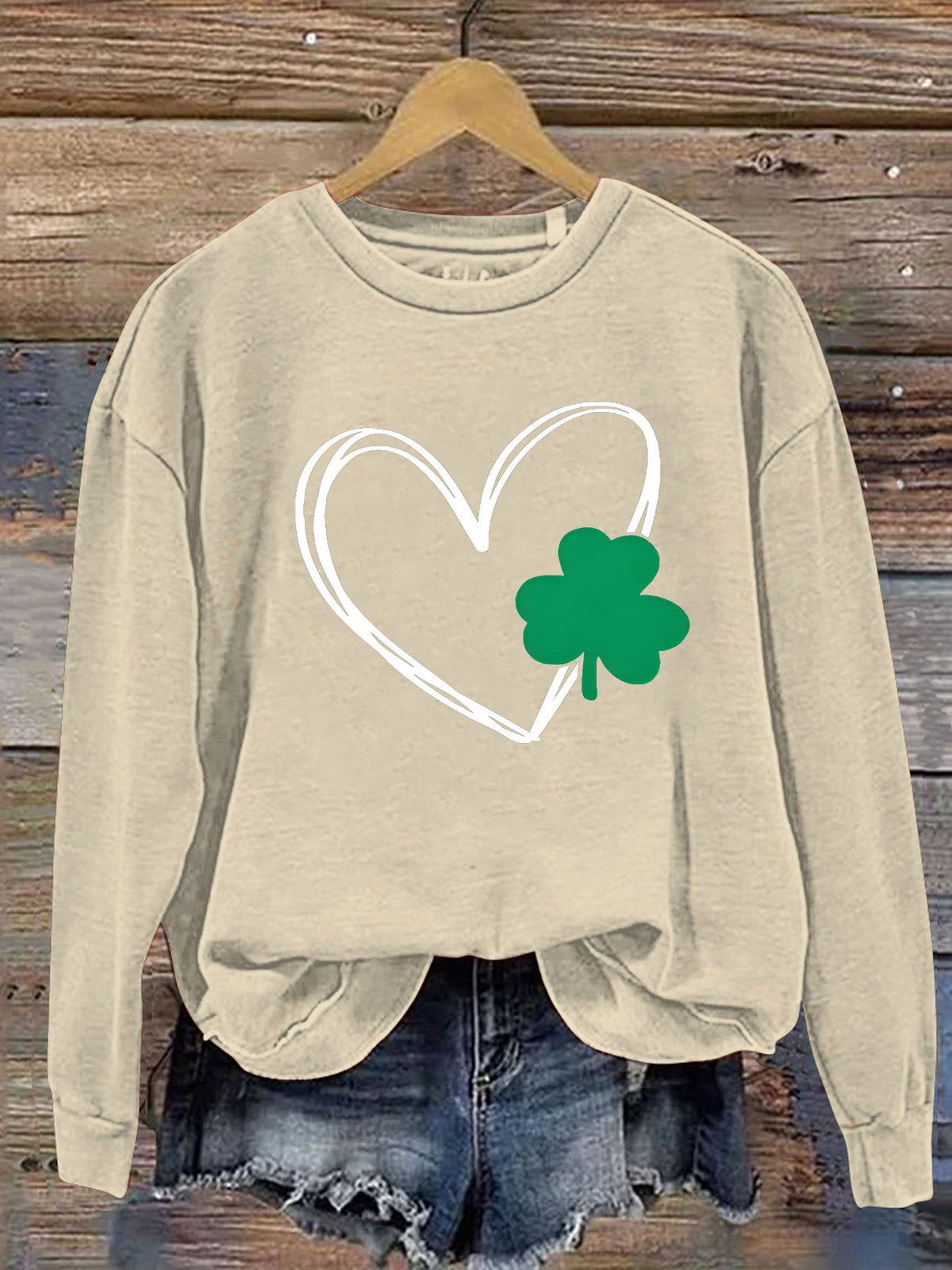 Eagerlys Happy St. Patrick's Day Clover Heart Print Casual  Sweatshirt