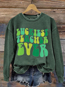 Eagerlys Luckiest Teacher Ever St. Patrick's Day Art Print Pattern Casual Sweatshirt