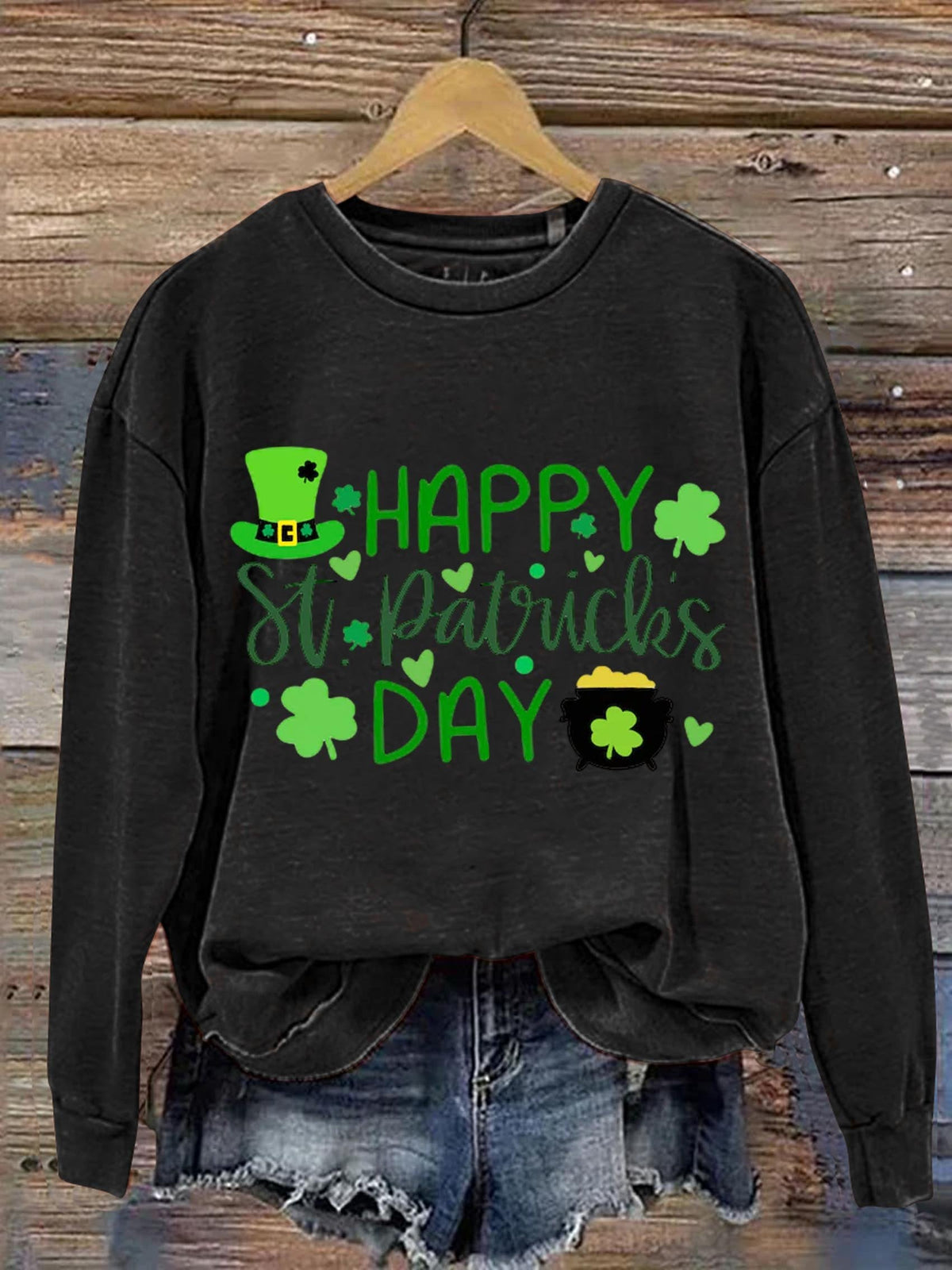 Eagerlys Happy St. Patrick's Day Art Print Pattern Casual Sweatshirt