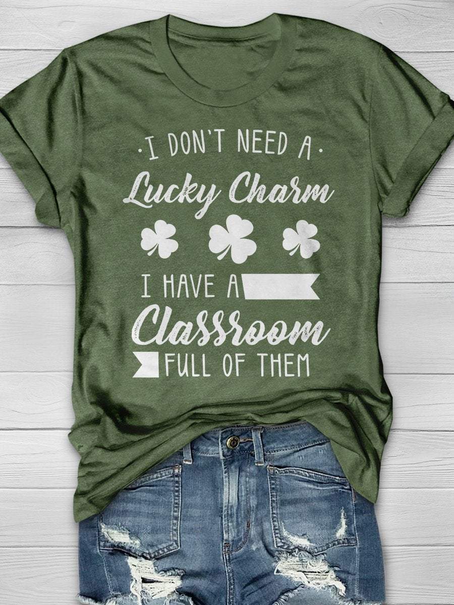 Eagerlys Eagerlys  Have A Classroom Of Lucky Charm Print Short Sleeve T-shirt