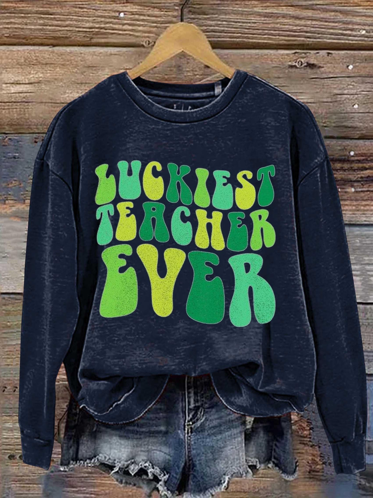 Eagerlys Luckiest Teacher Ever St. Patrick's Day Art Print Pattern Casual Sweatshirt