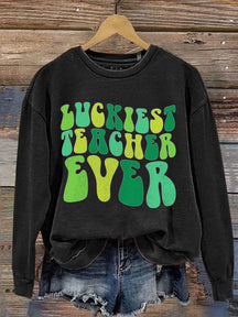 Eagerlys Luckiest Teacher Ever St. Patrick's Day Art Print Pattern Casual Sweatshirt