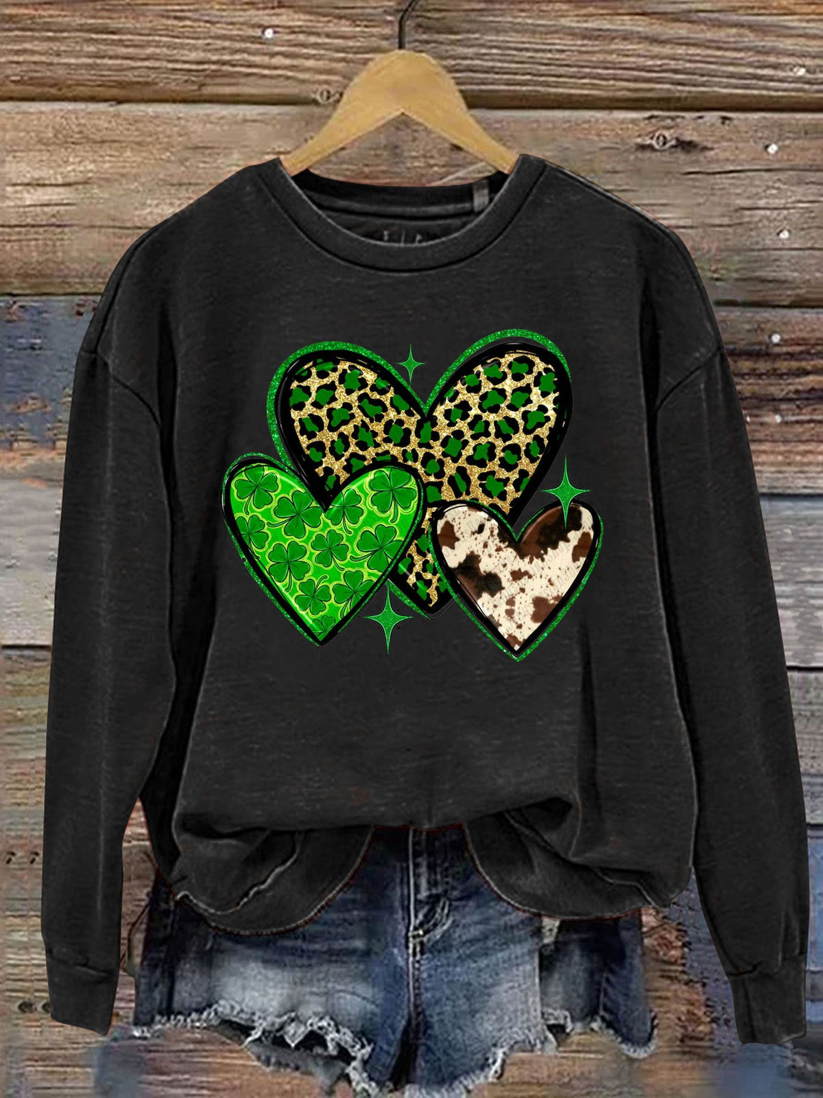 Eagerlys St. Patrick's Day Heart Print Casual  Sweatshirt