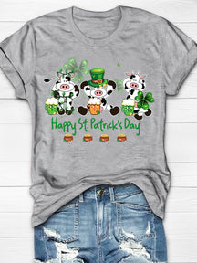 Eagerlys Cow Drinking Team Happy St Patrick's Day Short Sleeve T-shirt