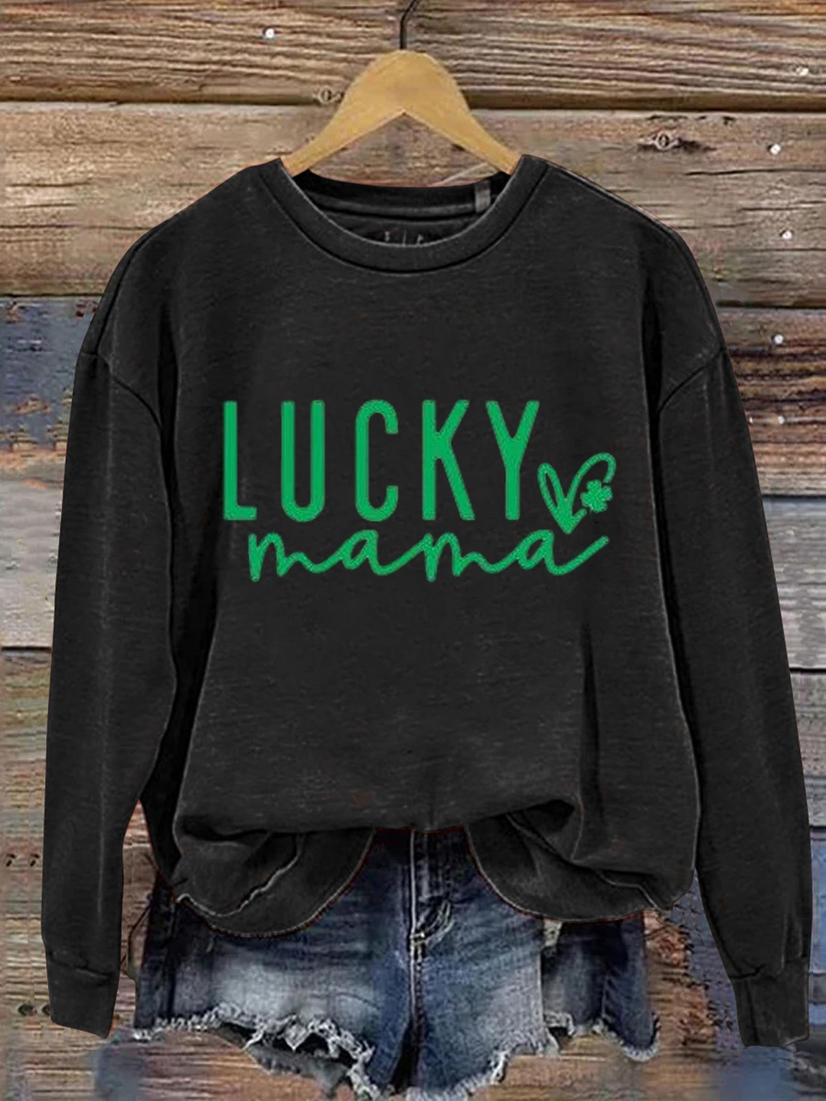 Eagerlys Lucky Mama St. Patrick's Day Art Print Pattern Casual Sweatshirt