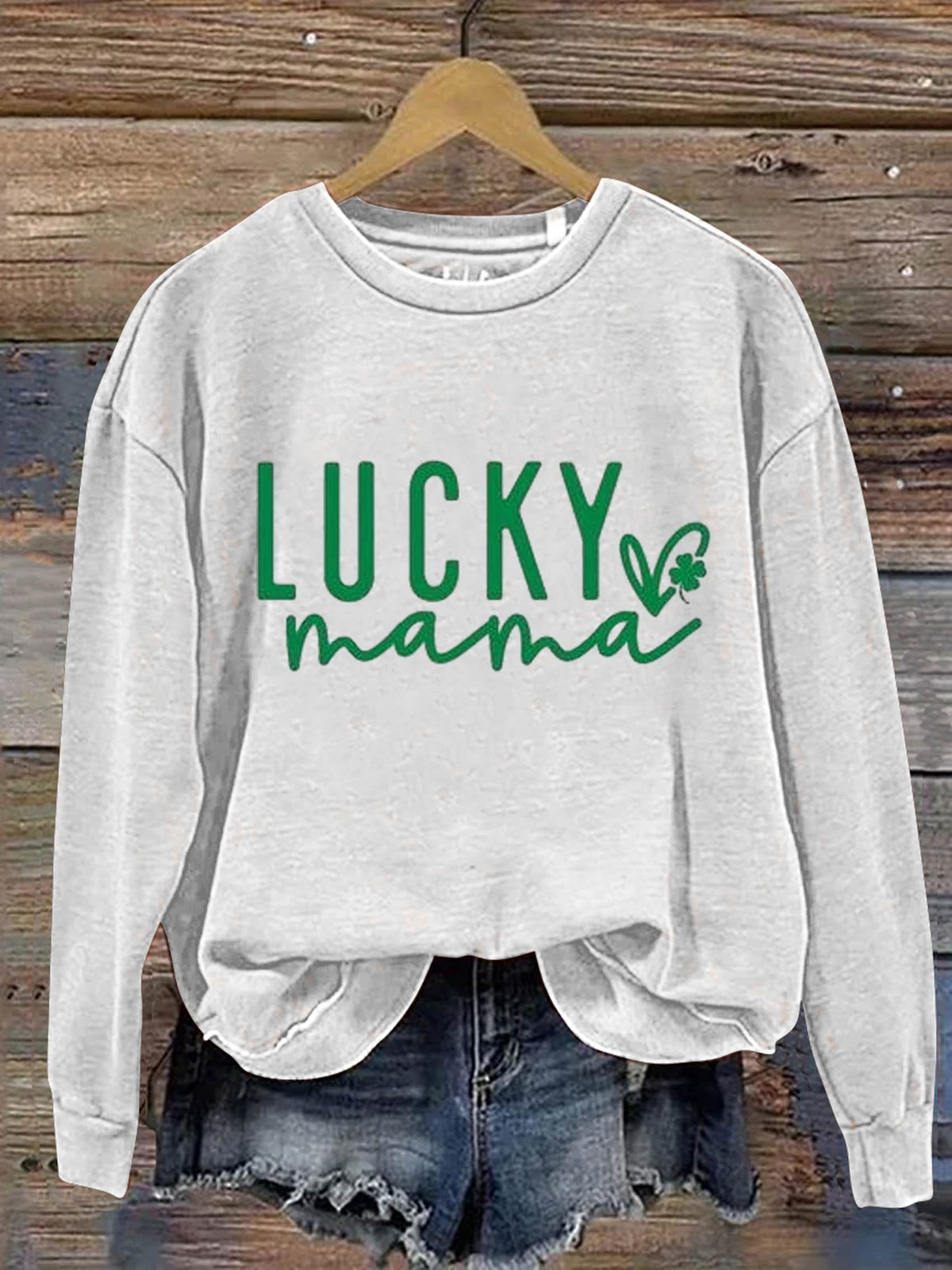 Eagerlys Lucky Mama St. Patrick's Day Art Print Pattern Casual Sweatshirt