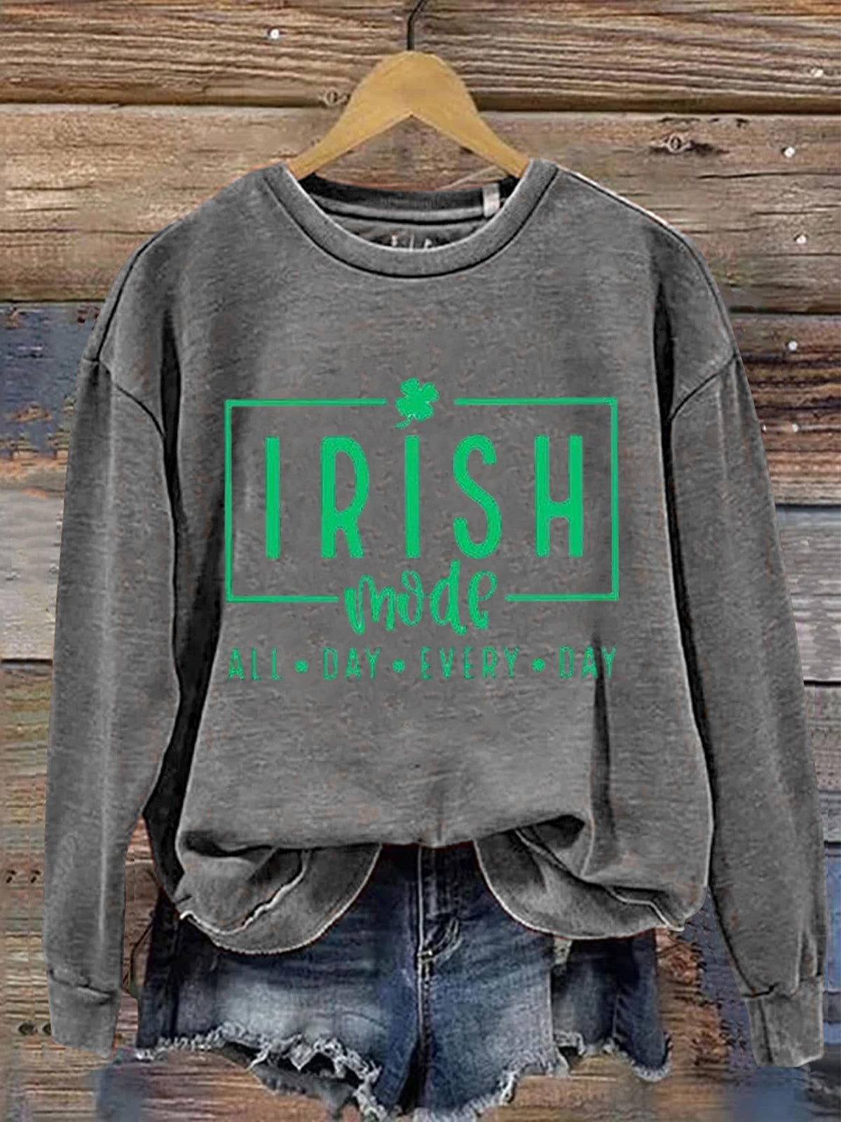 Eagerlys Irish Mode All Day Every Day St. Patrick's Day Art Print Pattern Casual Sweatshirt