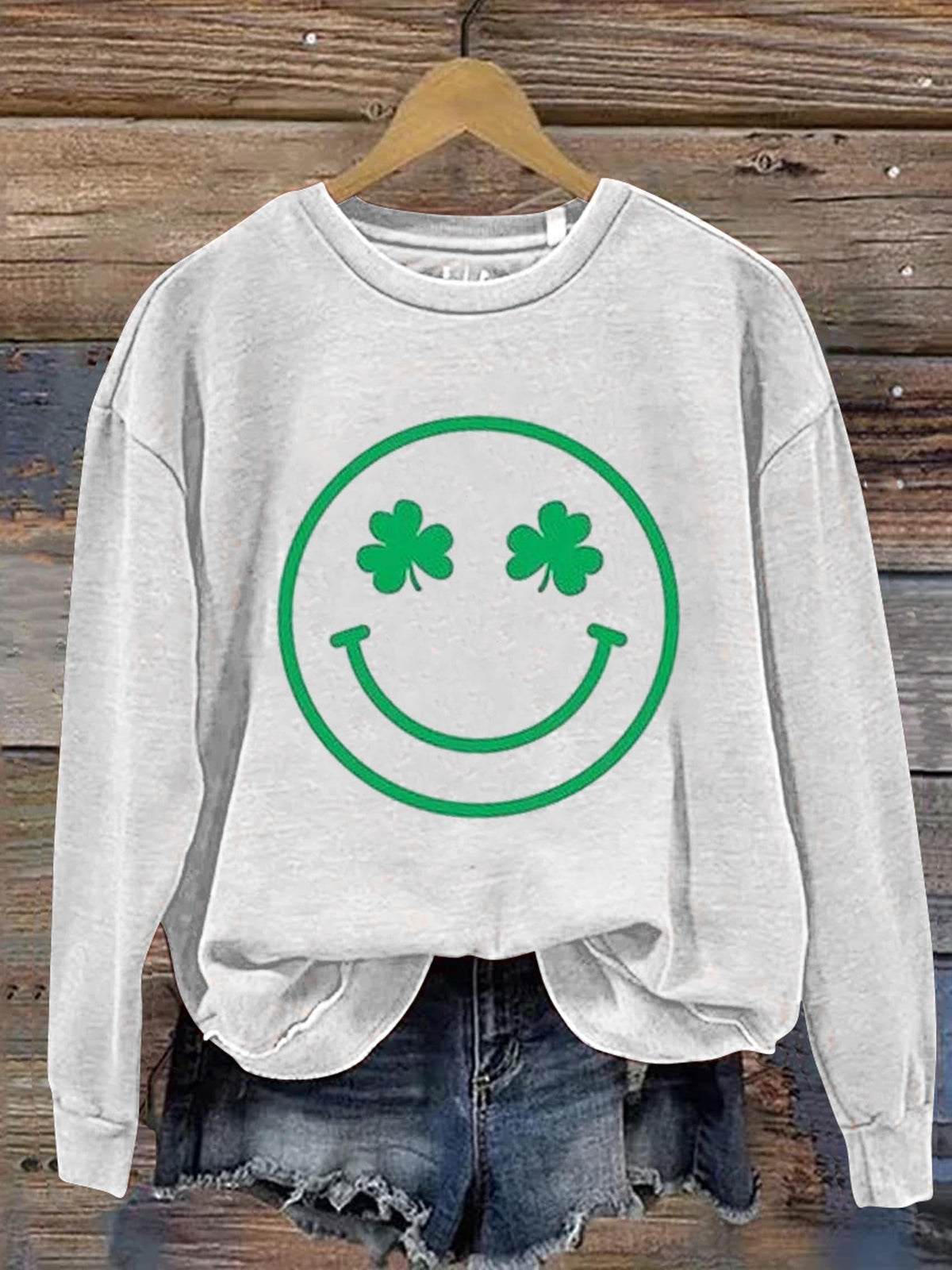 Eagerlys Shamrock Smile St. Patrick's Day Art Print Pattern Casual Sweatshirt