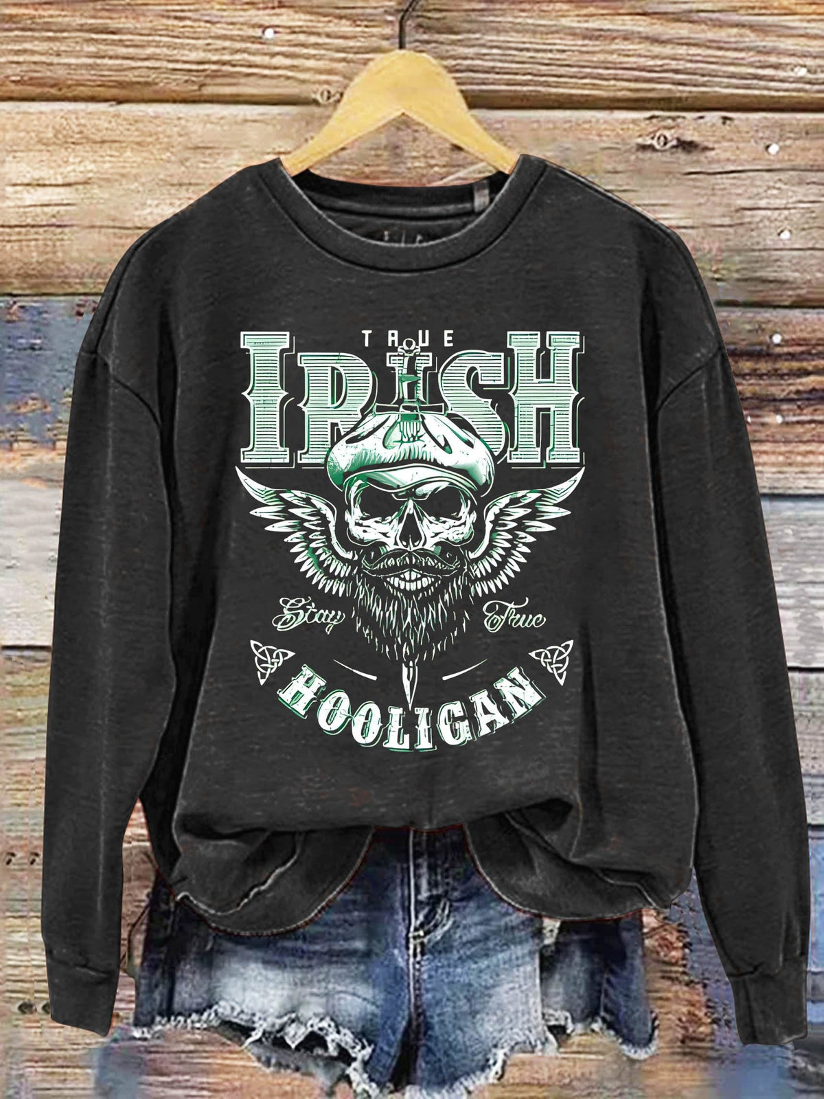 Eagerlys St. Patrick's Day Shamrock Four Leaf Clover Irish Art Design Print Casual Sweatshirt