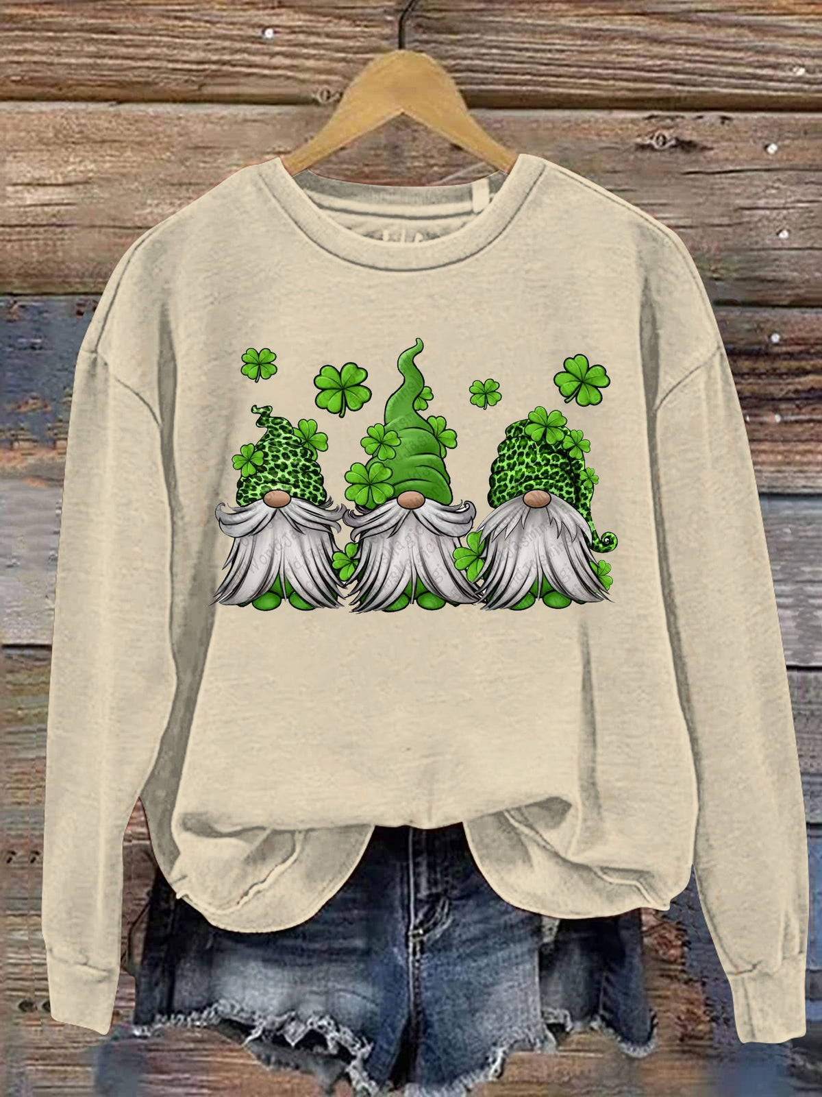 Eagerlys St. Patrick's Day Gnome Print Casual  Sweatshirt