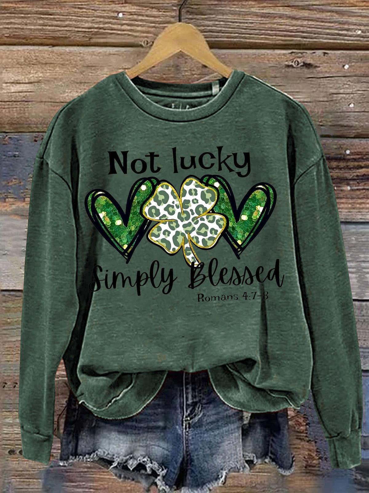 Eagerlys Happy St. Patrick's Day Clover Print Casual  Sweatshirt