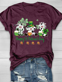 Eagerlys Cow Drinking Team Happy St Patrick's Day Short Sleeve T-shirt