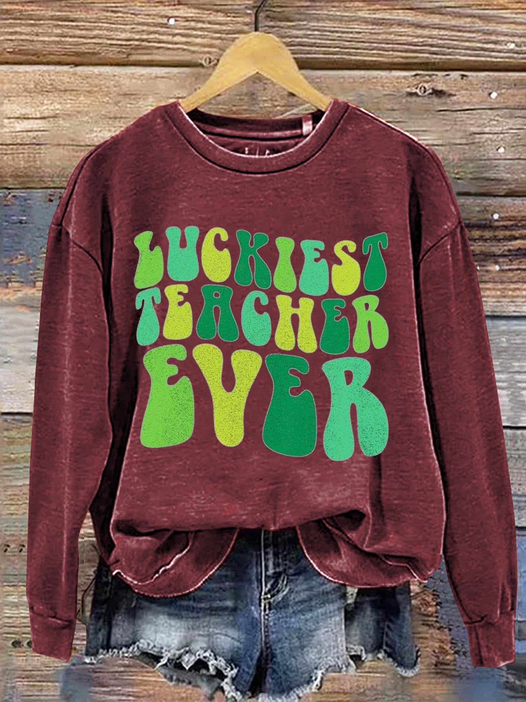 Eagerlys Luckiest Teacher Ever St. Patrick's Day Art Print Pattern Casual Sweatshirt