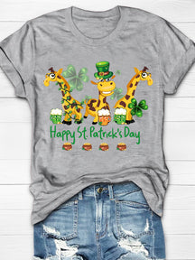 Eagerlys Giraffe Drinking Team Happy St Patrick's Day Short Sleeve T-shirt