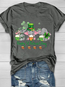 Eagerlys Elephant Drinking Team Happy St Patrick's Day Short Sleeve T-shirt