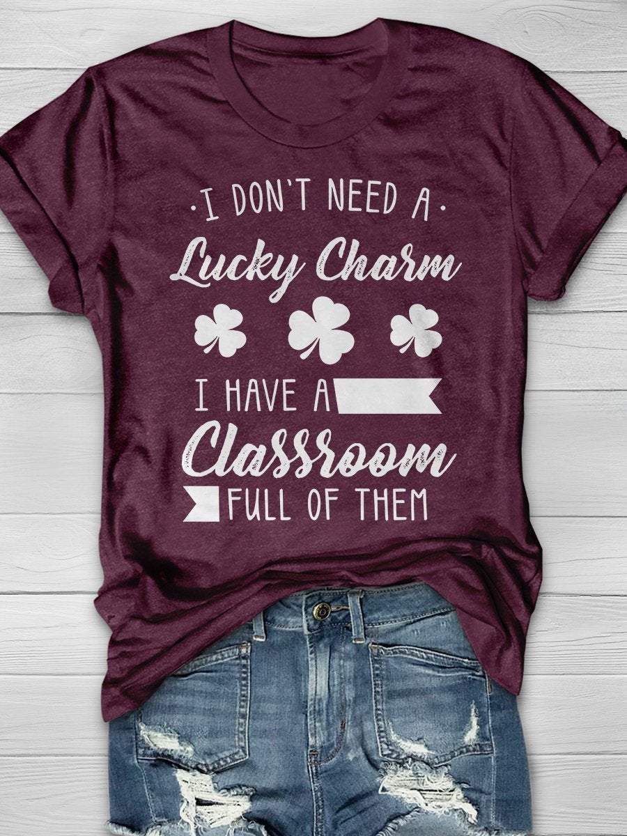 Eagerlys Eagerlys  Have A Classroom Of Lucky Charm Print Short Sleeve T-shirt