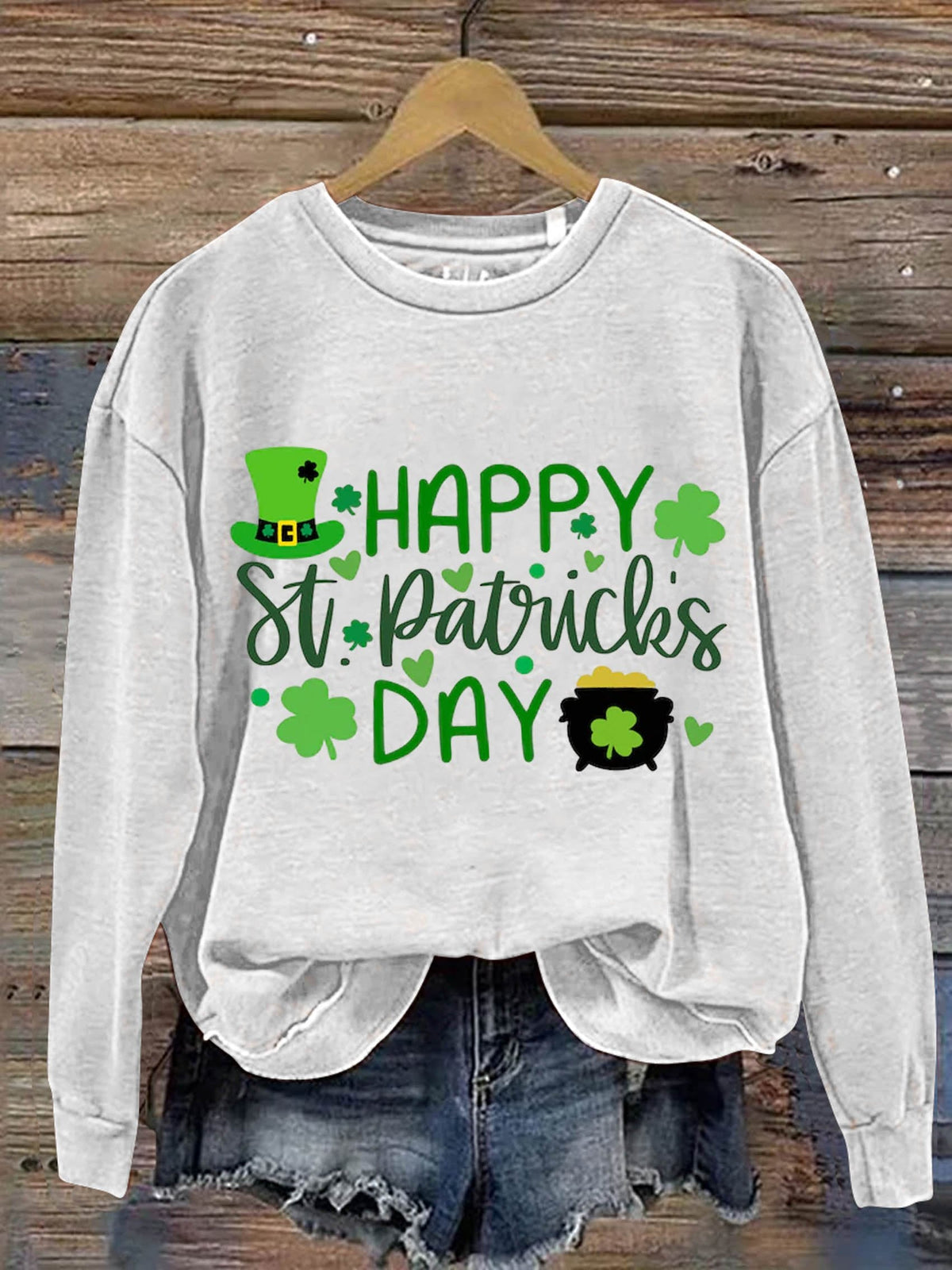 Eagerlys Happy St. Patrick's Day Art Print Pattern Casual Sweatshirt