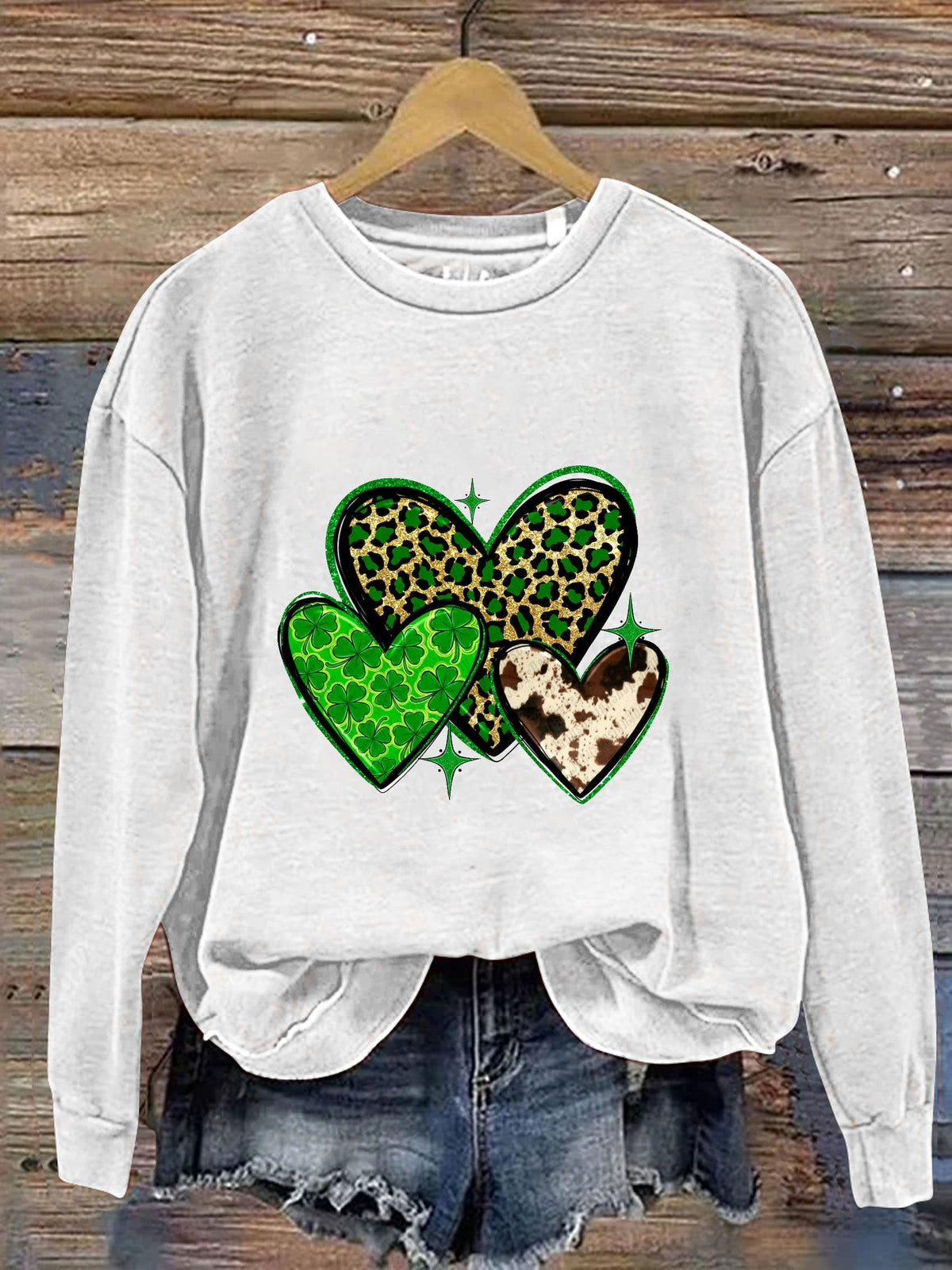 Eagerlys St. Patrick's Day Heart Print Casual  Sweatshirt