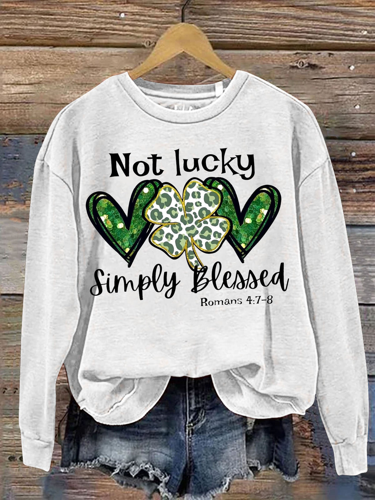 Eagerlys Happy St. Patrick's Day Clover Print Casual  Sweatshirt