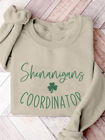 Eagerlys Shenanigans Coordinator Drinking Beer St. Patrick's Day Print Casual Sweatshirt