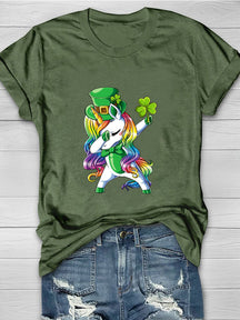 Eagerlys St Patricks Day Dabbing Unicorn Short Sleeve T-Shirt