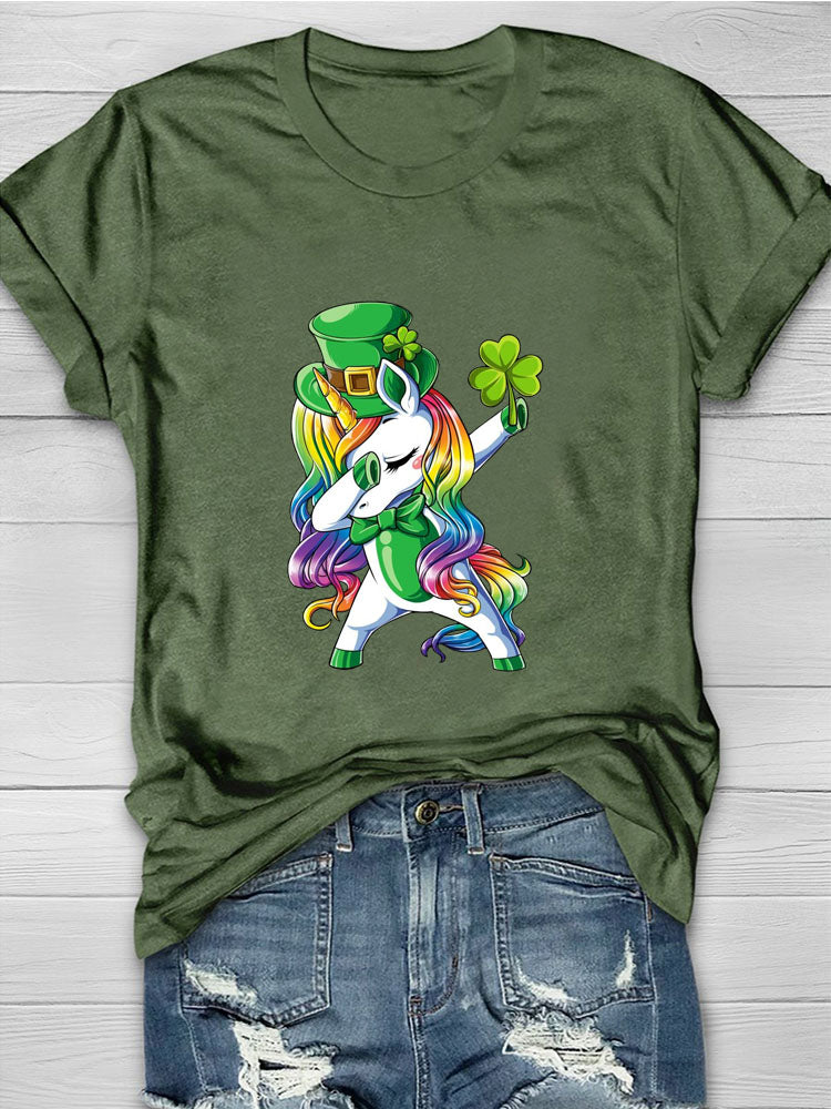 Eagerlys St Patricks Day Dabbing Unicorn Short Sleeve T-Shirt