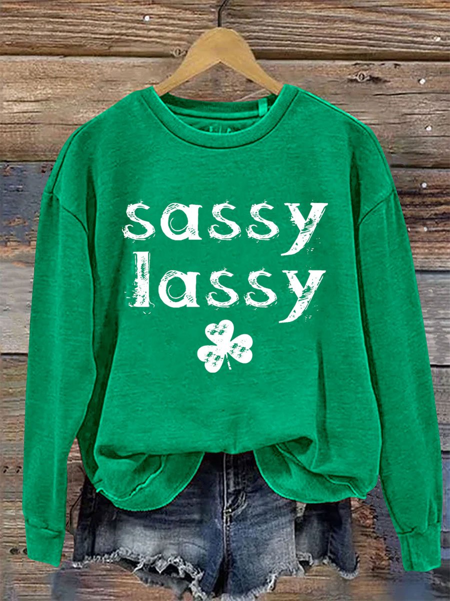 Eagerlys Sassy Lassy St. Patrick's Day Print Casual  Sweatshirt