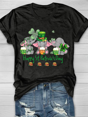 Eagerlys Elephant Drinking Team Happy St Patrick's Day Short Sleeve T-shirt