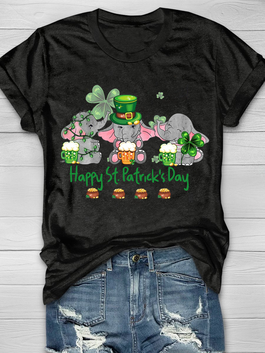 Eagerlys Elephant Drinking Team Happy St Patrick's Day Short Sleeve T-shirt