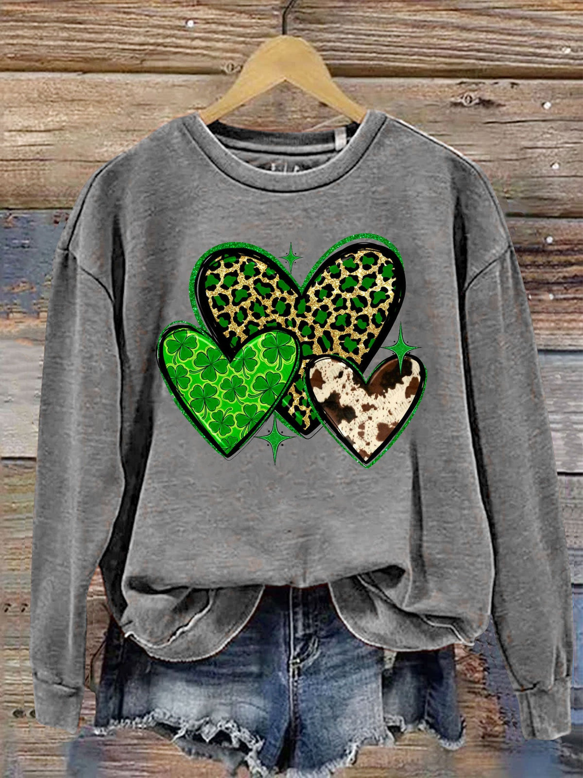 Eagerlys St. Patrick's Day Heart Print Casual  Sweatshirt