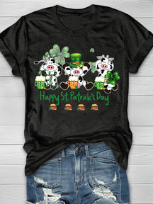 Eagerlys Cow Drinking Team Happy St Patrick's Day Short Sleeve T-shirt