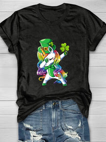 Eagerlys St Patricks Day Dabbing Unicorn Short Sleeve T-Shirt