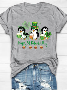 Eagerlys Penguin Drinking Team Happy St Patrick's Day Short Sleeve T-shirt