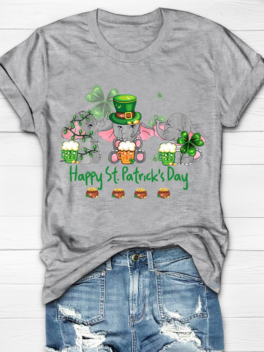 Eagerlys Elephant Drinking Team Happy St Patrick's Day Short Sleeve T-shirt