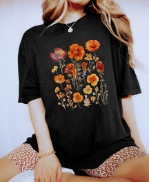 Orange Pressed Wildflowers Boho Flower Sweatshirt