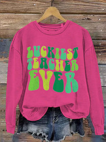 Eagerlys Luckiest Teacher Ever St. Patrick's Day Art Print Pattern Casual Sweatshirt