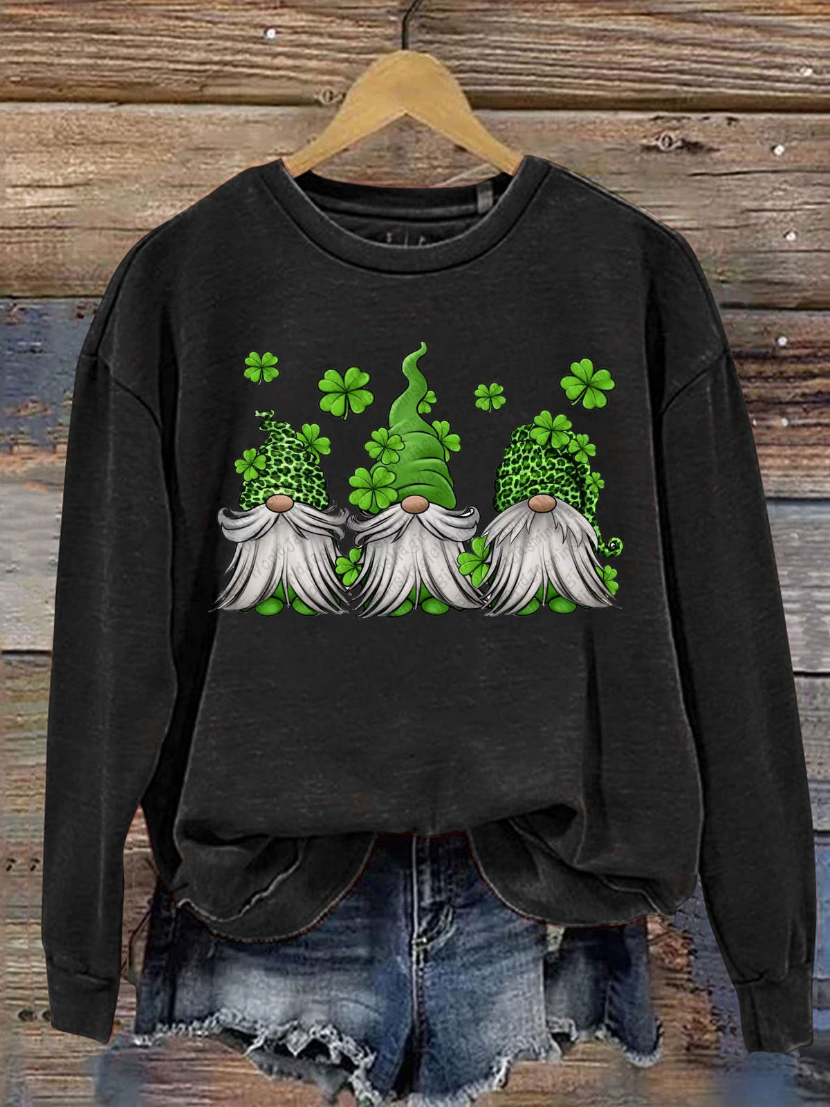 Eagerlys St. Patrick's Day Gnome Print Casual  Sweatshirt