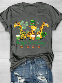 Eagerlys Giraffe Drinking Team Happy St Patrick's Day Short Sleeve T-shirt