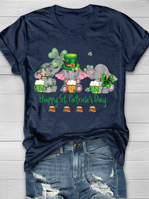 Eagerlys Elephant Drinking Team Happy St Patrick's Day Short Sleeve T-shirt