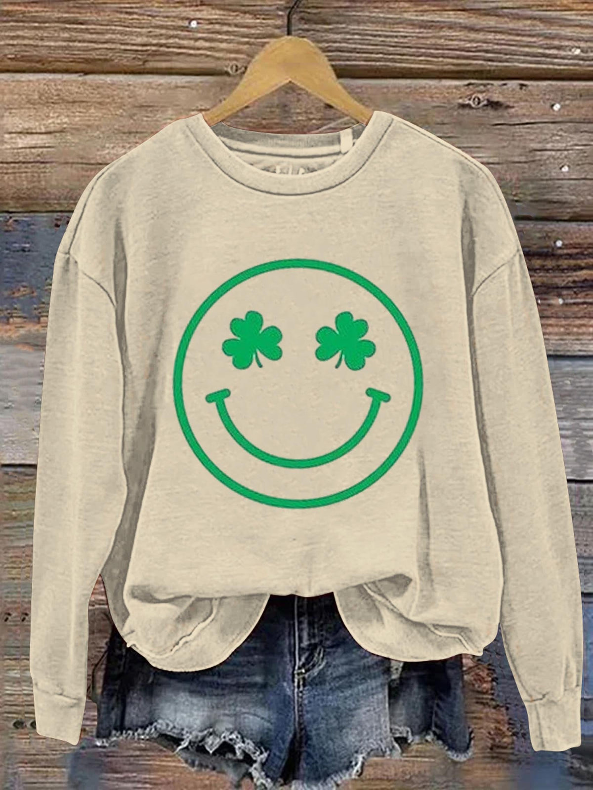 Eagerlys Shamrock Smile St. Patrick's Day Art Print Pattern Casual Sweatshirt