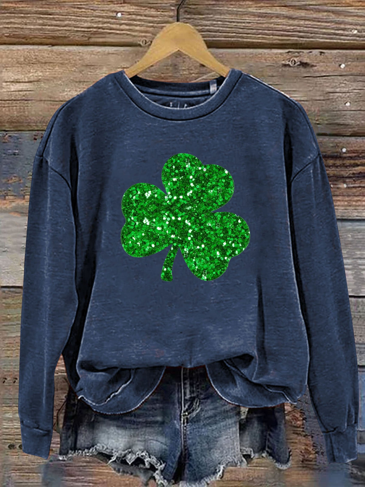 Eagerlys Happy St. Patrick's Day Clover Shiny Print Casual  Sweatshirt