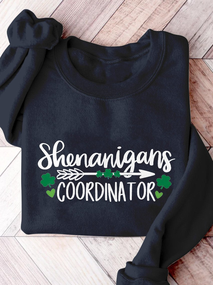 Eagerlys Shenanigans Coordinator St. Patrick's Day Print Casual Sweatshirt