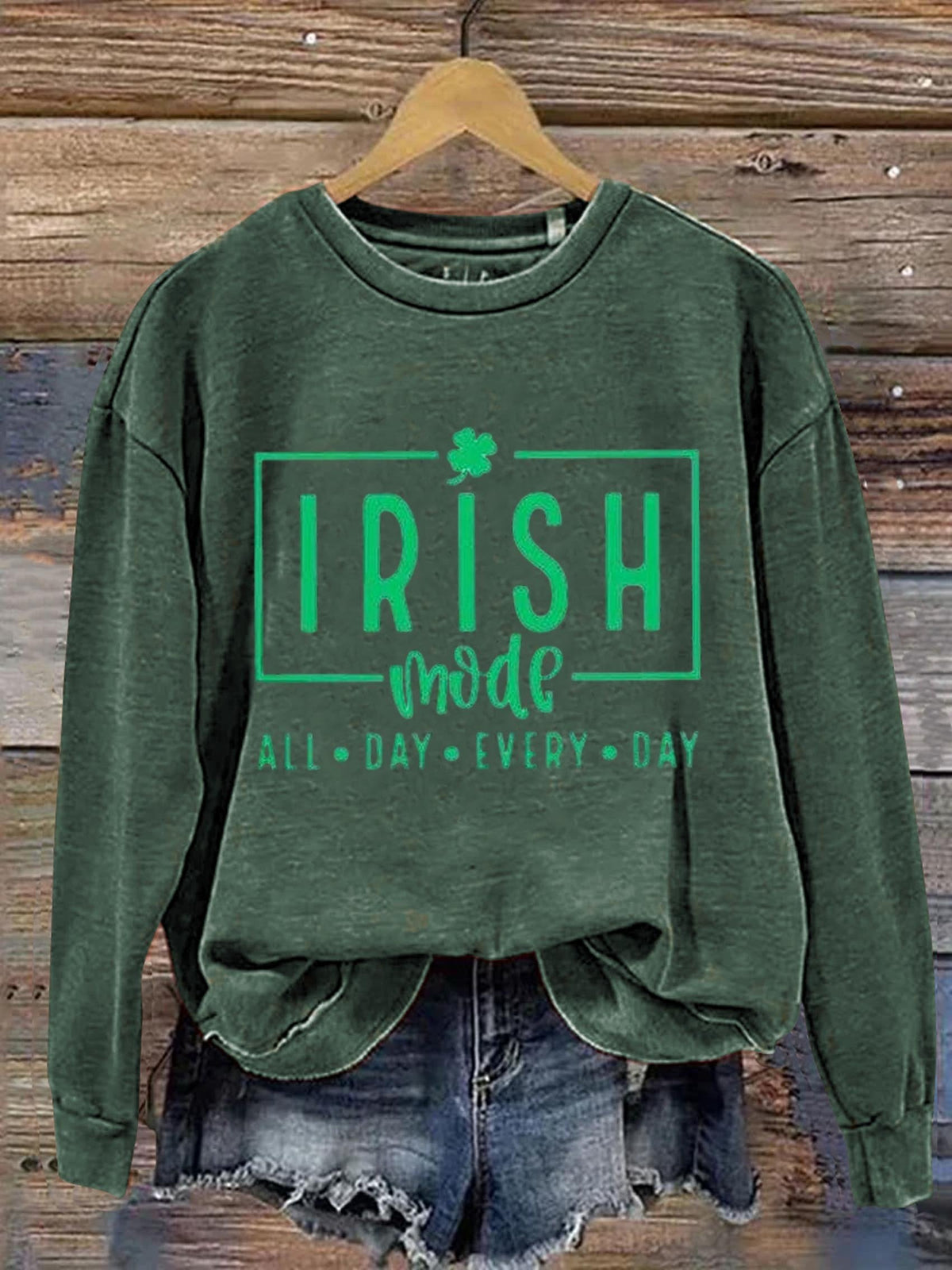 Eagerlys Irish Mode All Day Every Day St. Patrick's Day Art Print Pattern Casual Sweatshirt