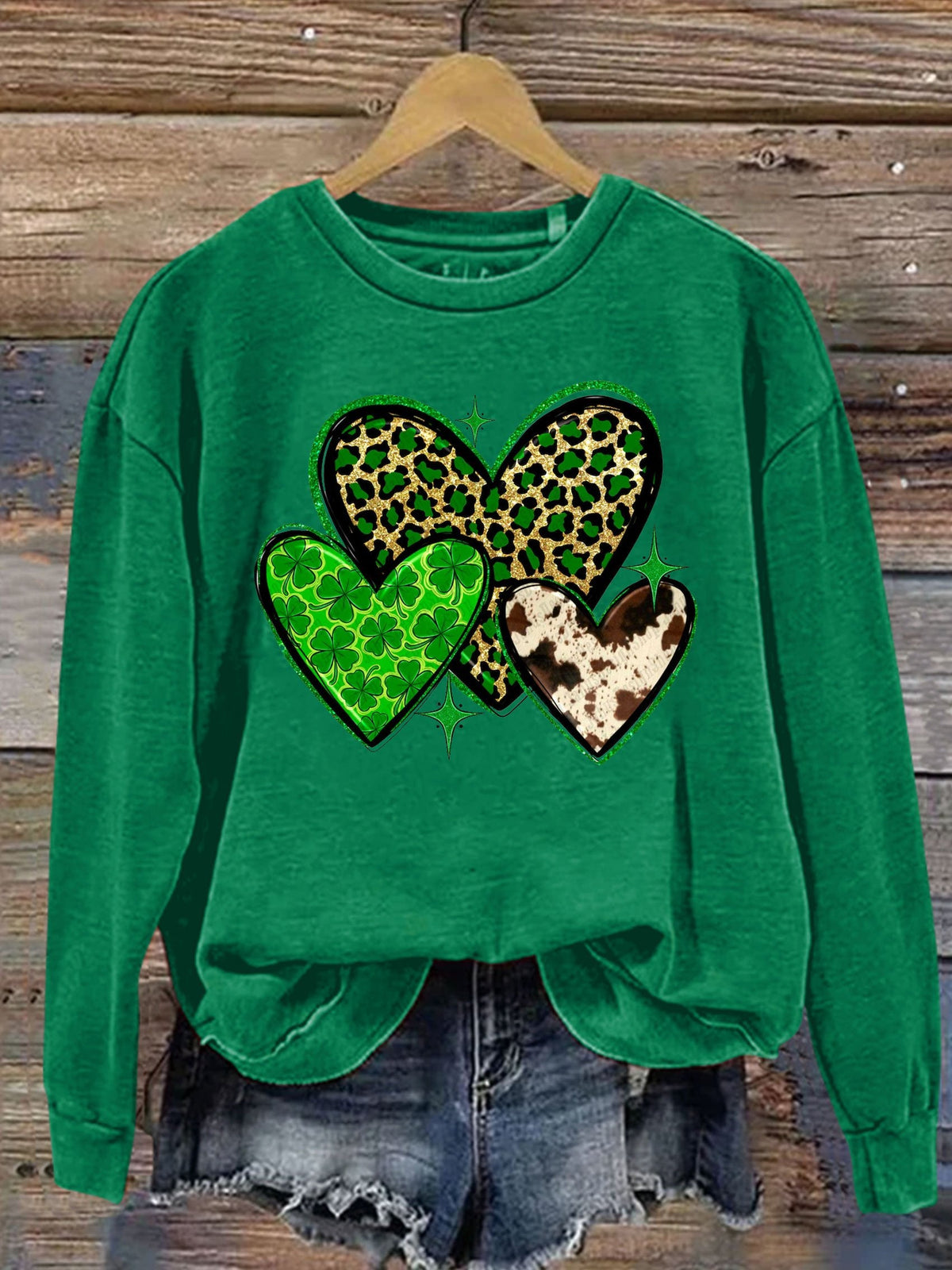 Eagerlys St. Patrick's Day Heart Print Casual  Sweatshirt